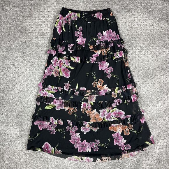 1. STATE Dresses & Skirts - 1.STATE Skirt Womens Small Black Floral Tiered Ruffle Midi Elastic Waist Boho